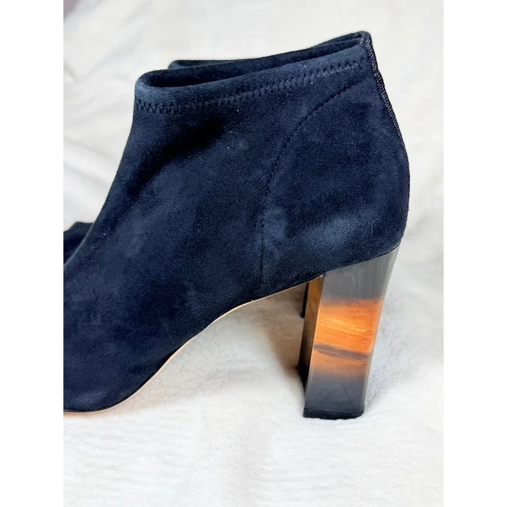 Donald Pliner Women Peep Toe Ankle Booties 8M Black Suede Tortoise Block Heel